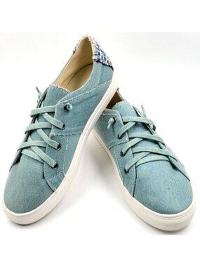 Joli Jolimall Blue Denim Low Top Sneakers Side Zipper Fabric Accents Women's 8